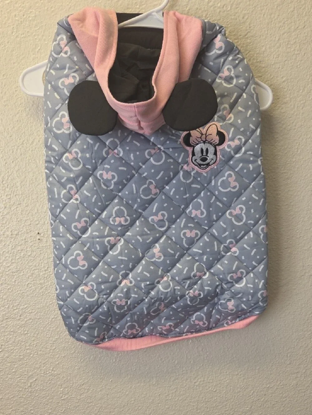 Minnie Mouse Quilted Gray & Pink Dog Coat with Hood